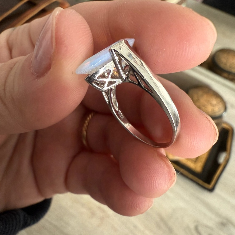 Opalite Teardrop Solid Sterling Silver Stamped 92… - image 6